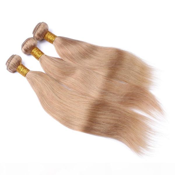 

9a #27 peruvian strawberry blonde human hair weaves extensions silky straight honey blonde hair wefts peruvian blonde 3bundles, Black
