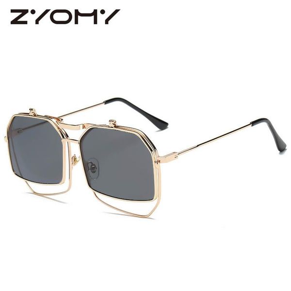 

sunglasses q women eyewear accessories flip up double layer metal frame polygon gafas, White;black