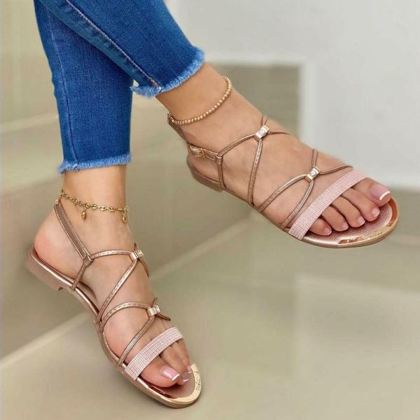 

sandals women slippers summer shoes solid casual ladies cross-strap ankle buckle toe flats 2021 chaussure femme, Black