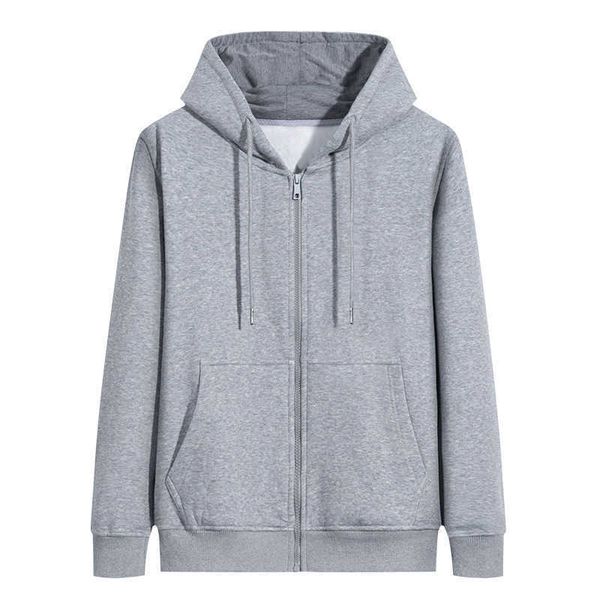 

2021hooded sweater spring and autumn solid color men's versatile cardigan coat loose zipper simple fashion casual jacket fashion, White;black
