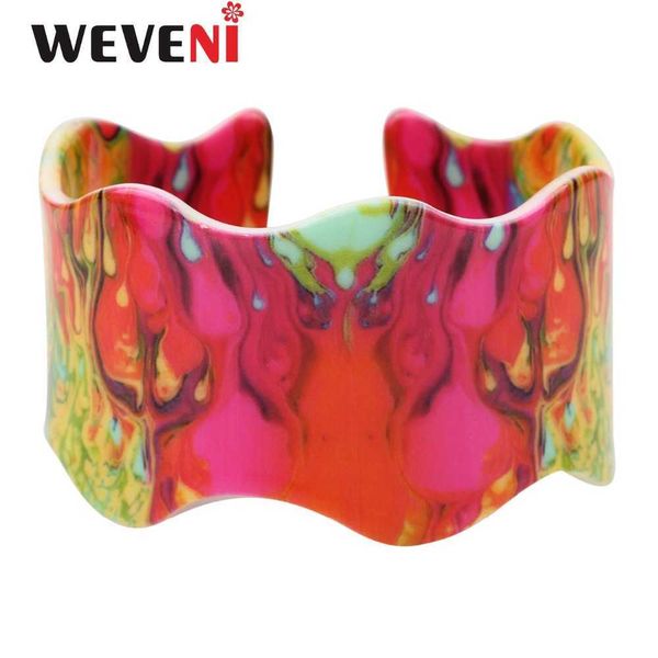 

weveni original wide love colorful flame magma printing bracelets bangles fashion acrylic jewelry for women new accesssories q0719, Black