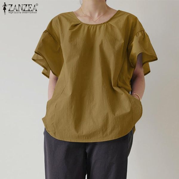 

women's blouses & shirts oversized casual minimalist baggy pullover womens 2022 summer tunic solid ruffle sleeve blusa fashion e, White