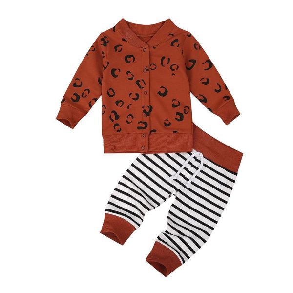 

clothing sets 0-3 y children's baby toddler kids boy long sleeve buttons leopard sweatshirt stripe pants autumn outfits 2pcs clothes se, White