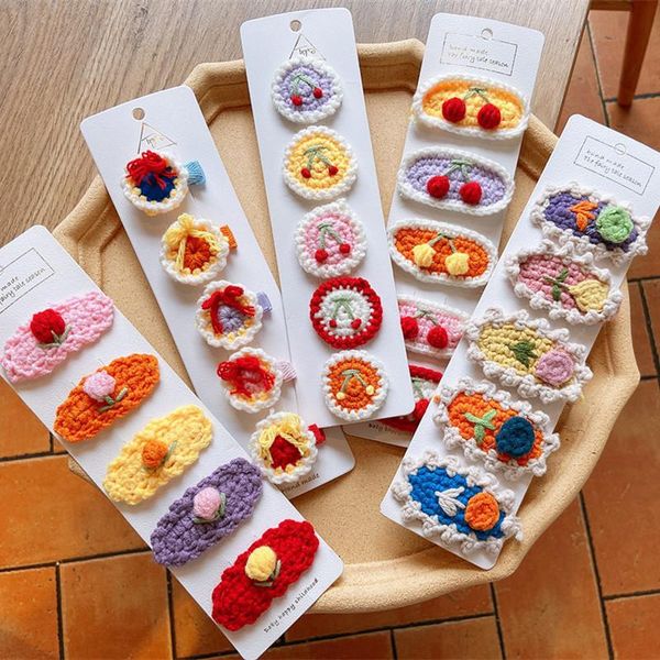 

sweet girl cute colorful wool knitted fruit flower hairpin fashion children's hair accessories korean fashion bb clip headwear, Slivery;white