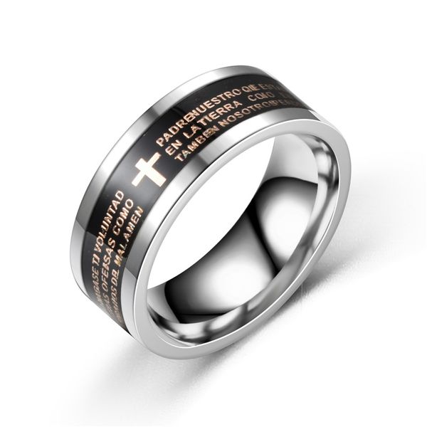 Prägung Bibel Jesus Kreuz Band Ring Finger Edelstahl Ringe Modeschmuck für Männer Frauen Geschenk Wille und Sandy