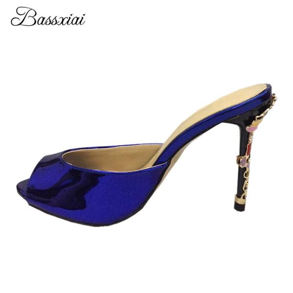 

multicolor patent leather peep toe lady mules colorful petal decor thin high heels slingbacks runway sandals women summer, Black