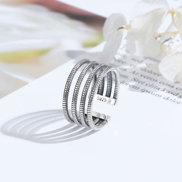 

factory wholesale s925 sterling silver four open cut hemp rope simple fashion wide version ring for women hea/rtsch/rome
