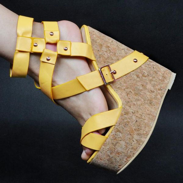 

dress shoes doratasia luxury wedges women big size 35-47 summer sandals gladiator party high heels woman, Black