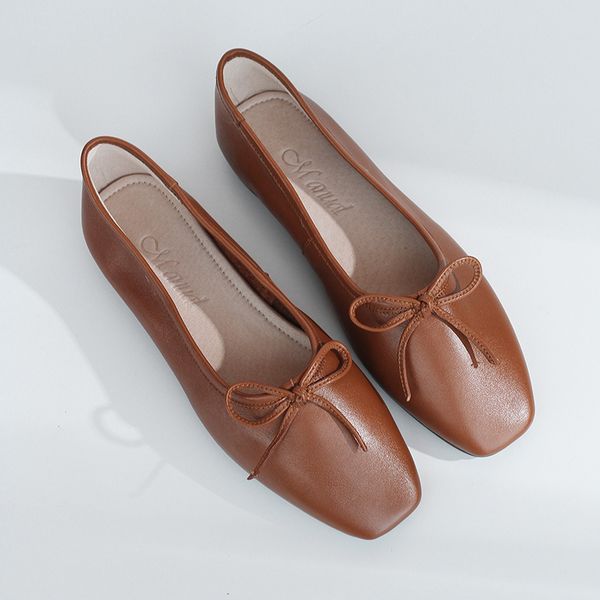 

4 color womens real leather ballerinas square toe bowtie leisure slip-on espadrilles sfot comfort ballet flats moccasins shoesdress shoes, Black
