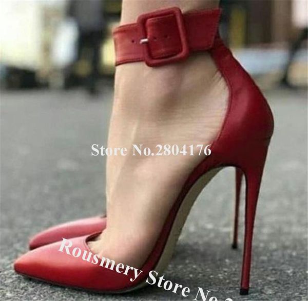 

dress shoes classical women pointed toe stiletto heel pumps red black nude white ankle big buckle high heels formal size