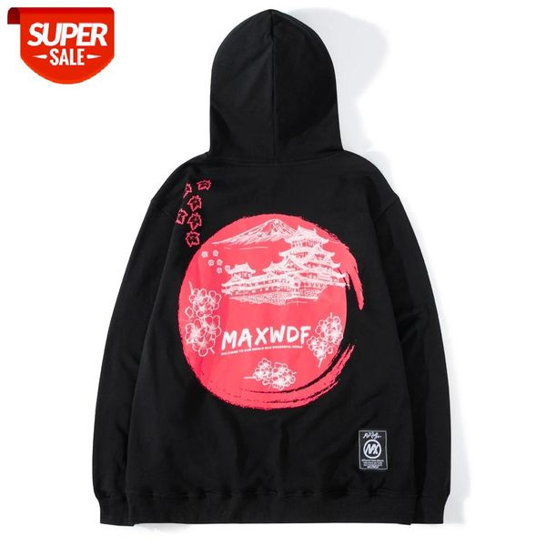 

Harajuku Hoodie Mens Mount Fuji Print Hip Hop Streetwear Hoodie Sweatshirt Cotton Tops Oversize Hooded Pullover Black Red 3XL #Pj8U