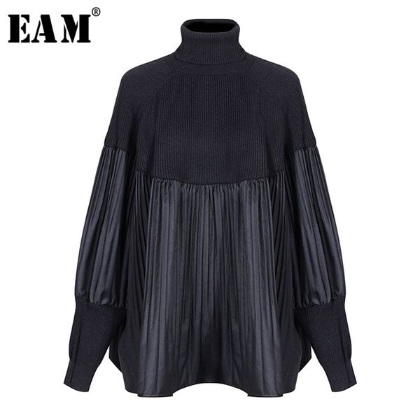 

[eam] pelated split big size knitting sweater loose fit turtleneck long sleeve women pullovers fashion spring 1m877 210917, White;black