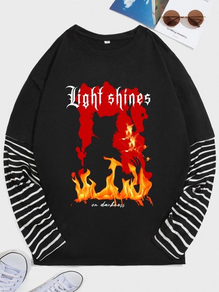 

romwe guys striped sleeve letter fire graphic tee a2ka#, White;black