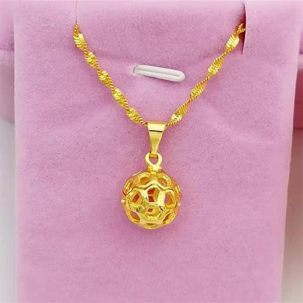 

pendant necklaces yellow gold color 14mm hollow ball necklace,gold collar simple round beaded choker necklace fashion jewelery gift, Silver