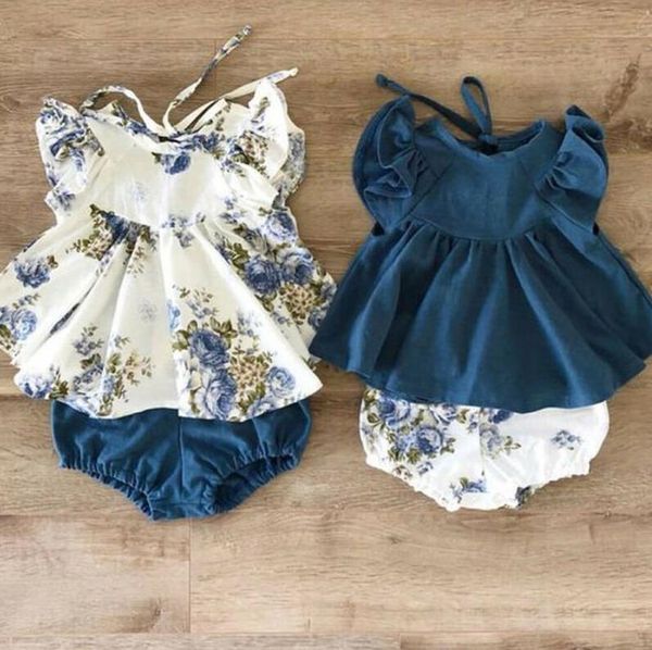

clothing sets 2 pcs clothes born girls short pants outfits sleeveless round neck dress floral, White