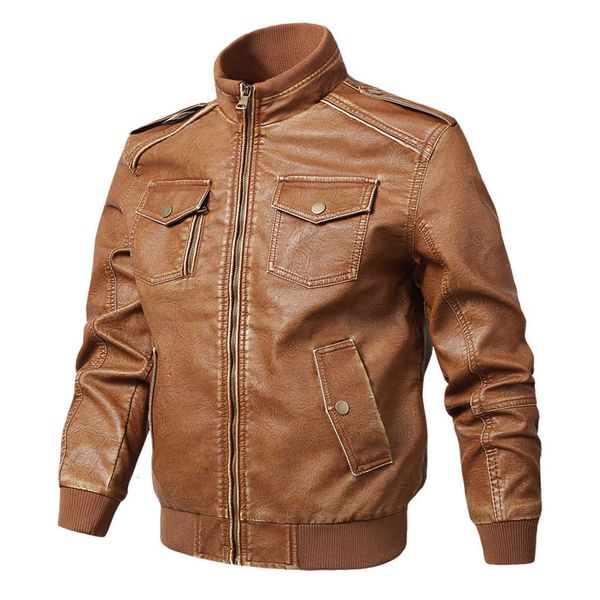 

vintage brown man jacket 2021 men's autumn winter fashion zipper pure color imitation leather coat bomber jaqueta masculino sh190906, Black;brown