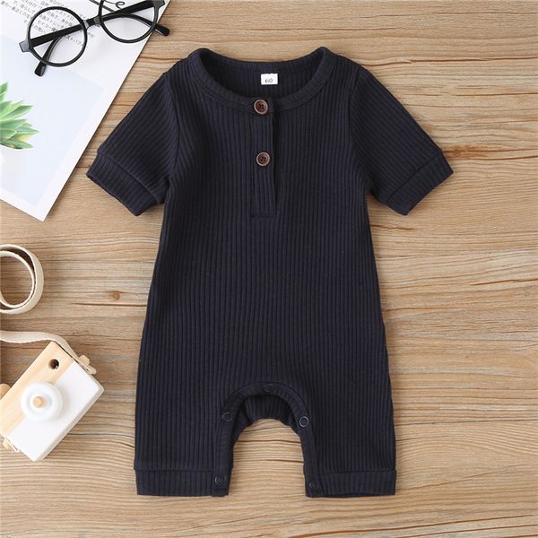 

baby summer clothing infant boy ribbed solid romper short sleeve jumpsuit girl knitted stylish cotton sunsuit newborn bodysuit, Blue