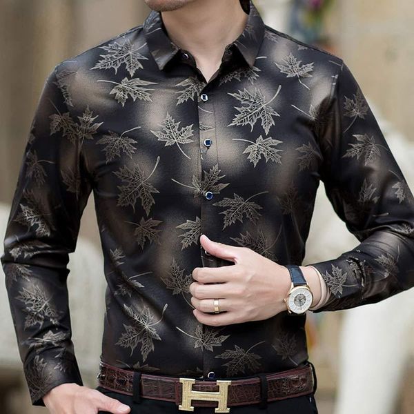 

2021 new long sleeve printing designer shirts men slim fit vintage fashions men's shirt man dress jersey clothing, White;black