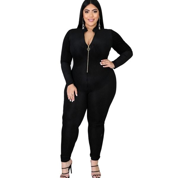 Herbst Kleidung für Frauen Langarm Overall Hohe Taille Sexy Schwarz Overall Strampler Plus Größe Overall Großhandel Dropshipping 210317