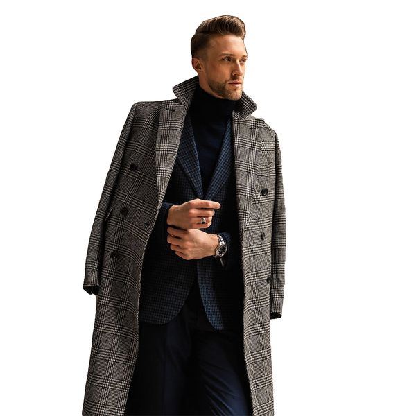 

2021one-pieces winter over-coat custom made with damier check men suits two button tuxedos peaked lapel blazer business, Black;gray
