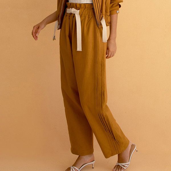 

2021 vintage elegant streetwear long womens side pleated autumn casual fashion loose solid lace up pants plus size 9iru, Black;white