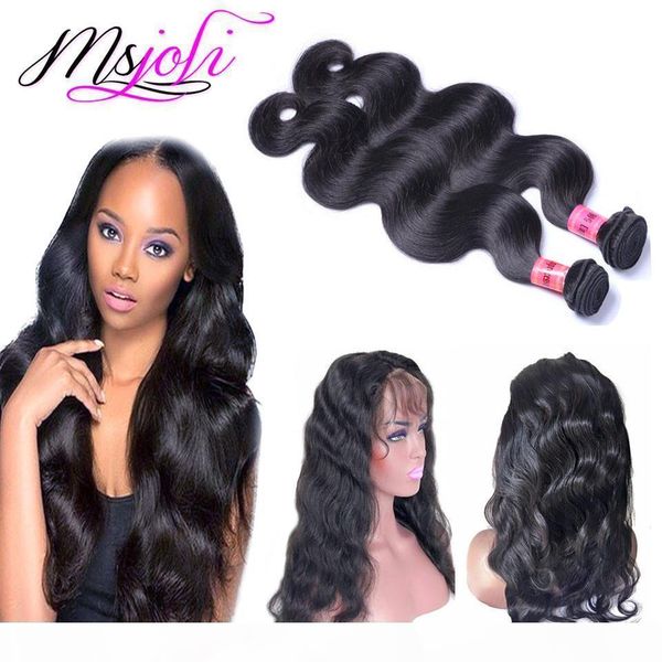 

9a peruvian virgin human hair body wave natural color 360 lace frontal with two bundles queen unprocessed hair by msjoli, Black;brown