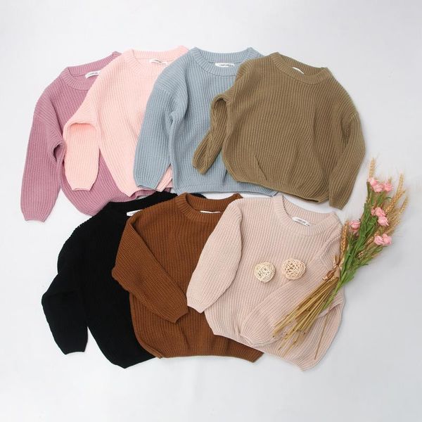 

pullover brand toddler girl winter clothes baby boys cotton warm sweaters crew neck candy colors kids knitted loose sweater coat, Blue