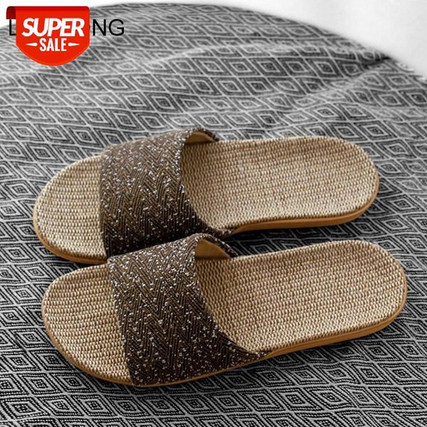 

lcizrong new linen slippers for men outside beach walking slippers male home non-slip slides 5 colors lovers flat shoes #k15c, Black
