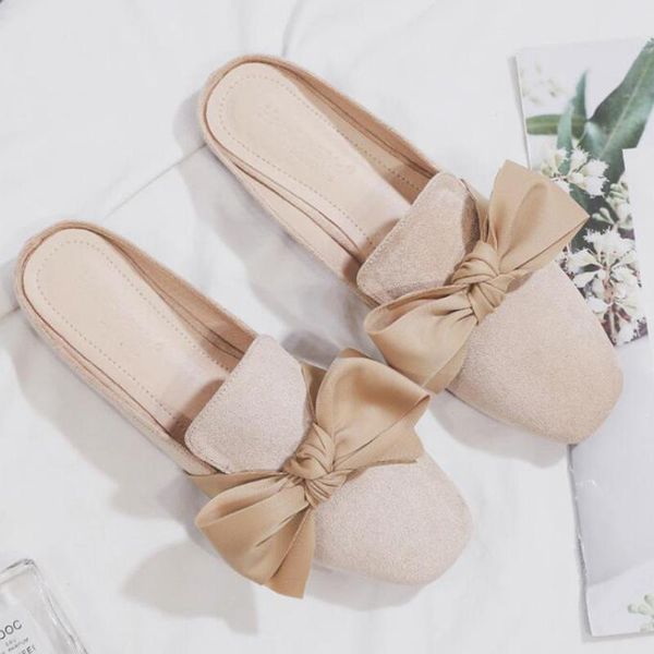 

slippers shoes women fashion bow closed toe casual flat slip on outdoor loafers ladies zapatos de mujer kl409, Black