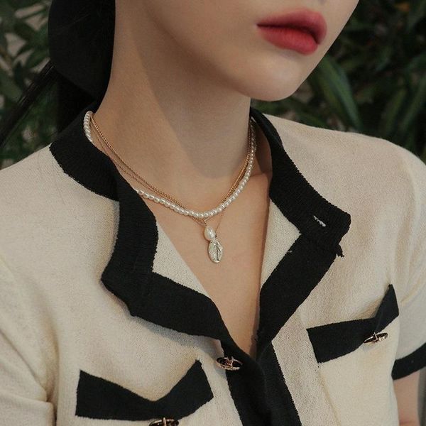 

pendant necklaces u-magical 2021 creative design double layer beaded pearls necklace female textured irregular gold jewelry gifts, Silver