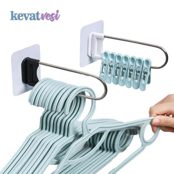 

hooks & rails stainless steel hook for clothes hanger clothespin storage rack self-adhesive wall organizer u-shaped bathroom accessories