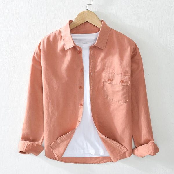 

men's casual shirts 2021 simplicity solid color cotton linen long sleeve blouse spring square collar leisure cargo thin breathable shir, White;black