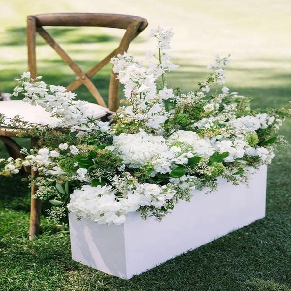 

party decoration white mental plating metal floral stand road lead square flower wedding out door walkway aisle way pillar