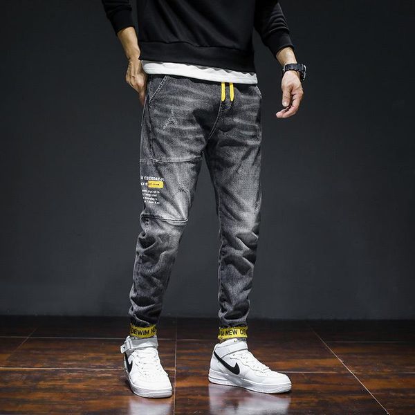 

men's jeans spring and autumn elastic waist brand stretch japanese harem pants all-match casual teenagers pencil trousers, Blue