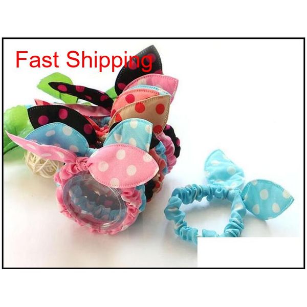

new 100pcs/lot children women hair band cute polka dot bow rabbit ears headband girl ring scrunchy kids pony qylplx pingtoy, Slivery;white