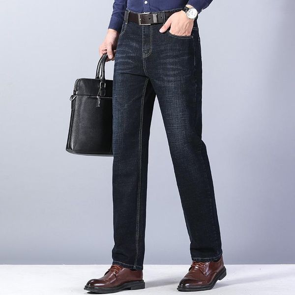 

men's jeans spring and autumn stretch slim denim long pants youth business straight casual trousers, Blue