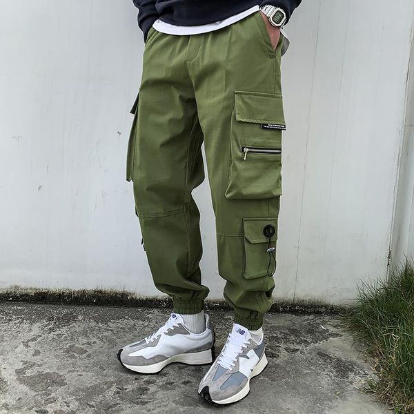 

men's pants glacialwhale mens cargo men fashion 2021 harajuku joggers male hip hop japanese streetwear trousers jogging for, Black