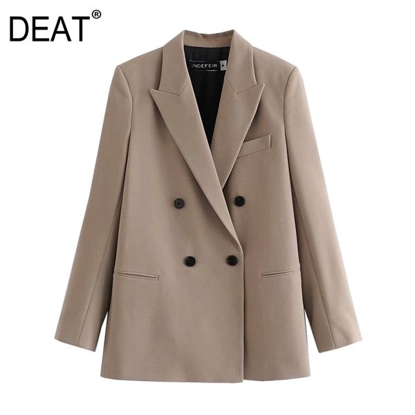 

[deat] khaki temperament long sleeve solid color single-breasted v-neck women blazer autumn spring fashion 13c297 210527, White;black
