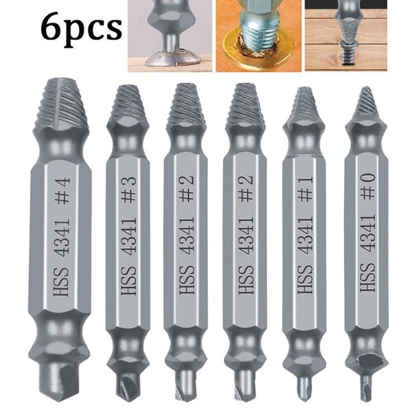 

professional drill bits 6pcs speed out damaged screw extractor set guide hex shank bolt stud stripped broken remover easy hand tool