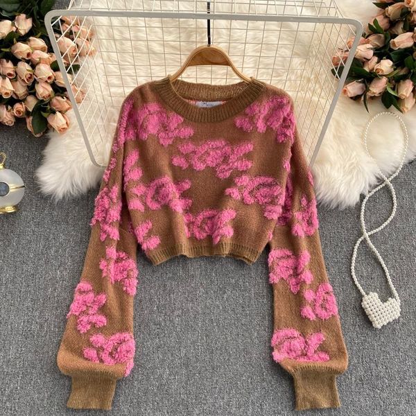 

women's sweaters chic 3d flower knitted sweater women fashion korean casual loose autumn winter streetwear short pullovers, White;black