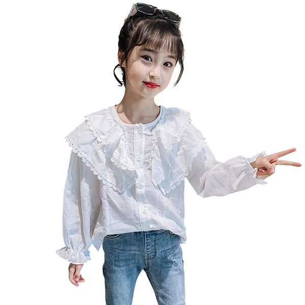 

shirt for girl lace kids white blouse girls spring school blouses children's casual style clothes g 210527, White;black