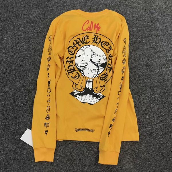 

chrome/heartssleeve autumn and winter new crosin couples long t-shirt fashion brand personality cartoon print turmeric loos, White;black