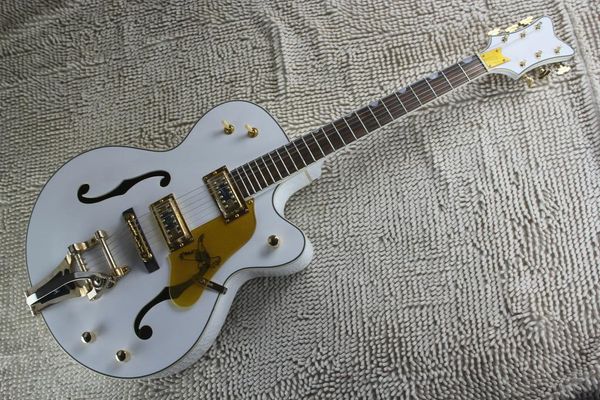 O Falcão Branco Jazz Guitarra Elétrica Corpo Oco Elétrico-Jazz-Guitarra Alta Qualidade Arqueado Guitare com Big Tremolo System