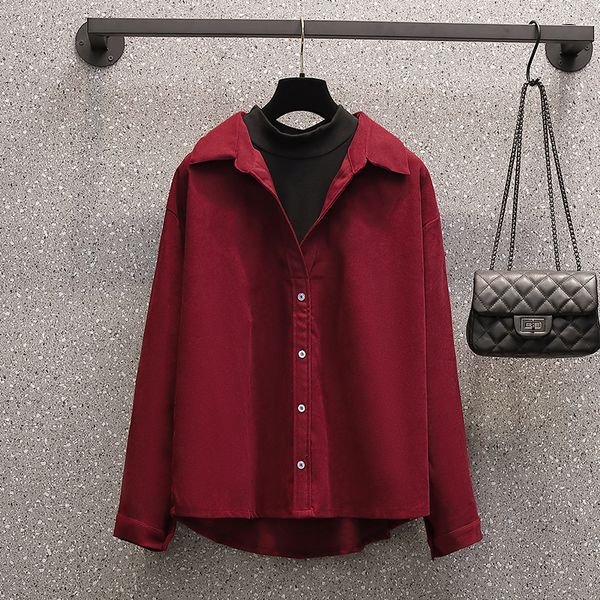 

korean style oversized female blouse autumn cotton long plus size shirts 2021 button up vintage usyo, Black