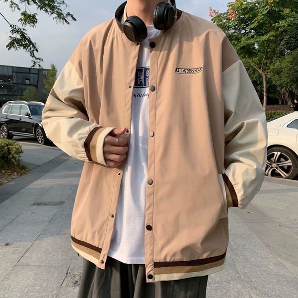 

spring and winter ins stitched men's color contrast casual fried street jacket fashion 2021 new, Black;brown