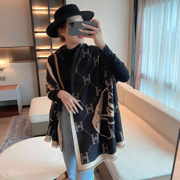 

design tassel warm extended bib 2021 autumn winter new scarf women's imitation cashmere decoration air conditioning shawl thickened, Blue;gray