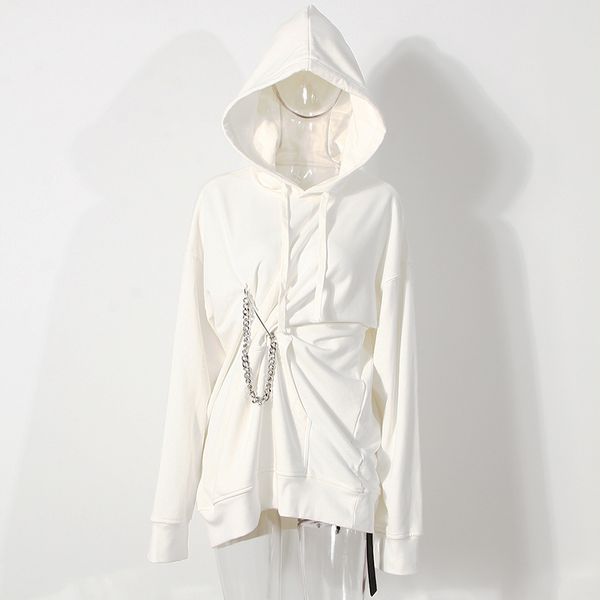 

asymmetrical ruched sweatshirt for women hooded collar long sleeve streetwear sweatshirts female 2021 fall fashion, Black