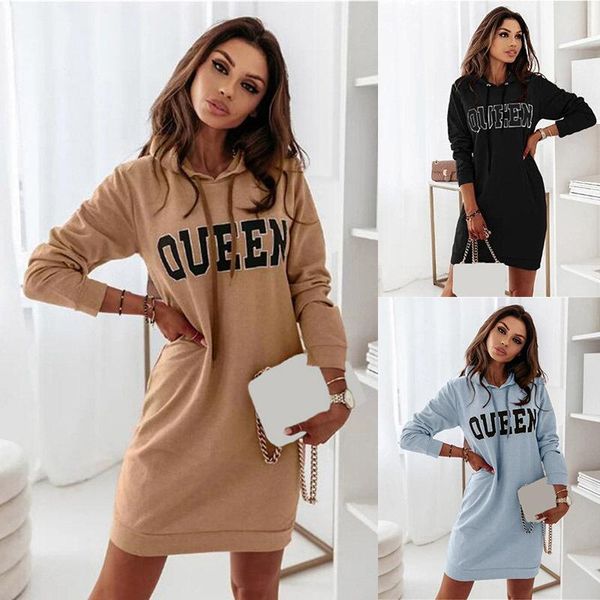 

casual dresses hoodie dress women's printing fake mini 2021 sport leisure loose long sleeve fashion autumn winter, Black;gray