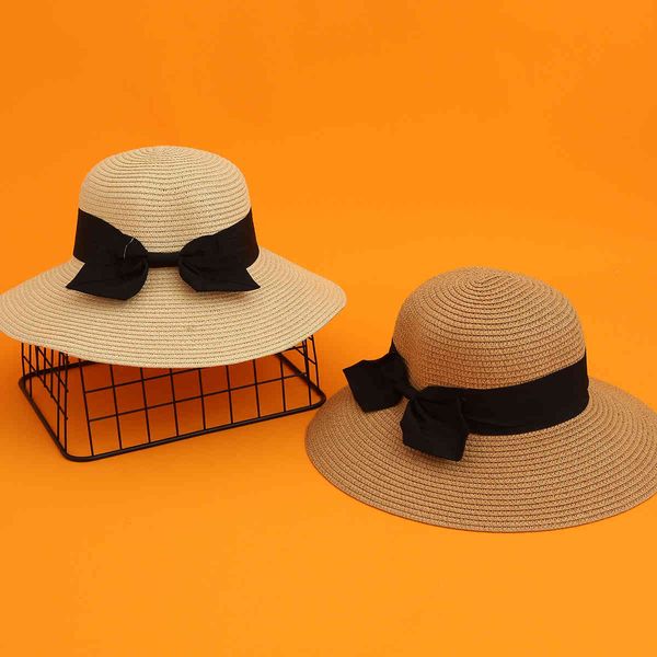 

straw beach children's big eaves female folding parent-child hat sunscreen cover child mother and daughter baoyang summer sun, Yellow