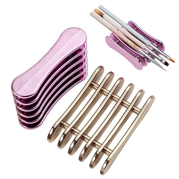 

5 grids nail art brush holder pen rest display stand plastic manicure tools acrylic silver gold showing shelf nails pens tool 1271